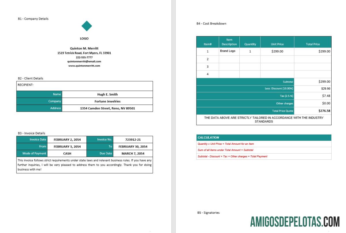 realista Exemplo de modelo de fatura de freelancer